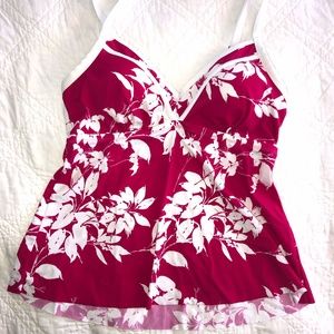 Swimsuits For All padded pink/white tankini 12 EUC